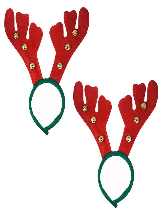Evisha Reindeer Ringing Bells Hairbands Headbands for Christmas (Red), 2 Pieces - Image 1